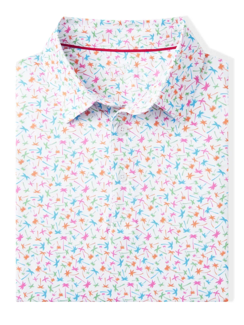 DTWOOO Men's Print Performance Polo in Palm Painting design with technical fabric