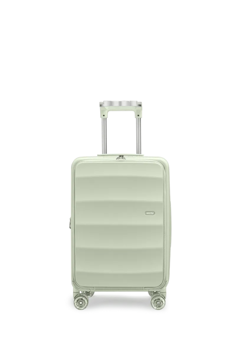 4MYTU Tank Carry-On in Mint Green front-opening suitcase with polycarbonate shell and spinner wheels