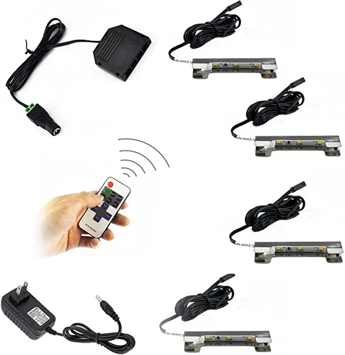 AIBOO LED Glass Edge Clip Light on glass shelf with remote controller