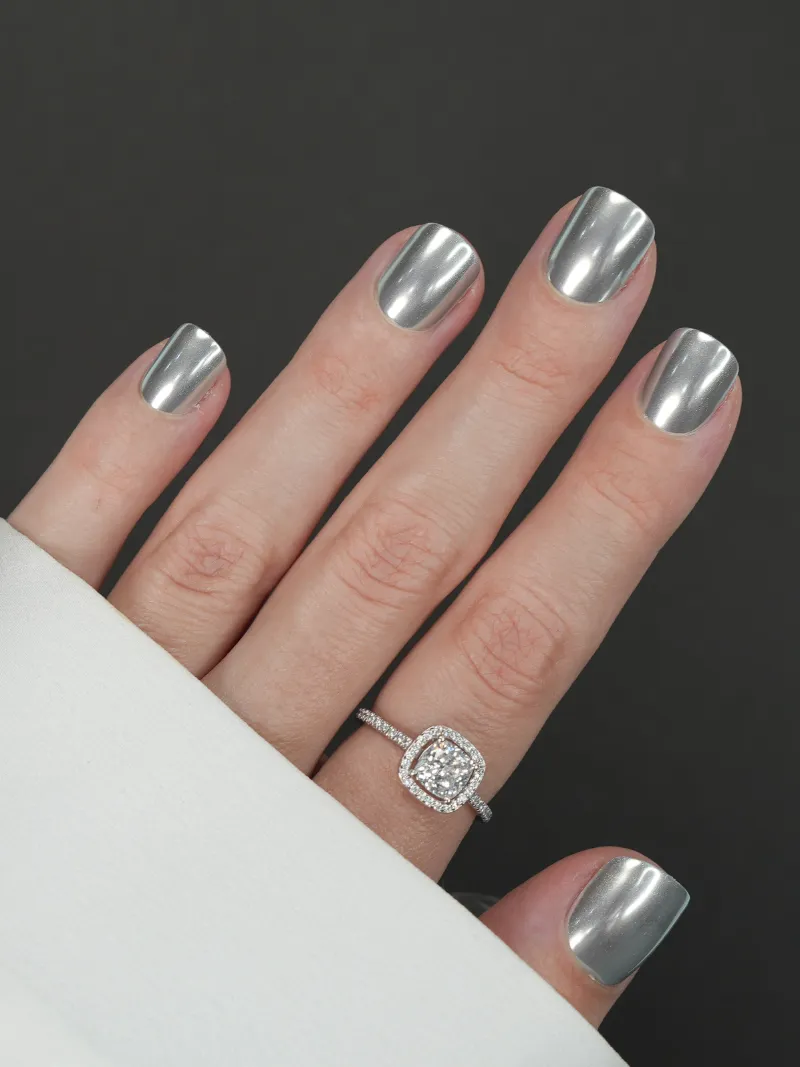 Roxy Nails Paris Shine brighter silver chrome mirror finish press on nails in extra extra short shape