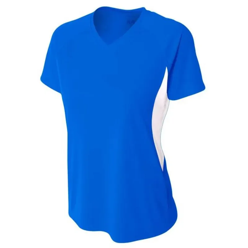 Do It Tennis A4 Women's Athletic Color Block Performance V-Neck Royal/White performance tee