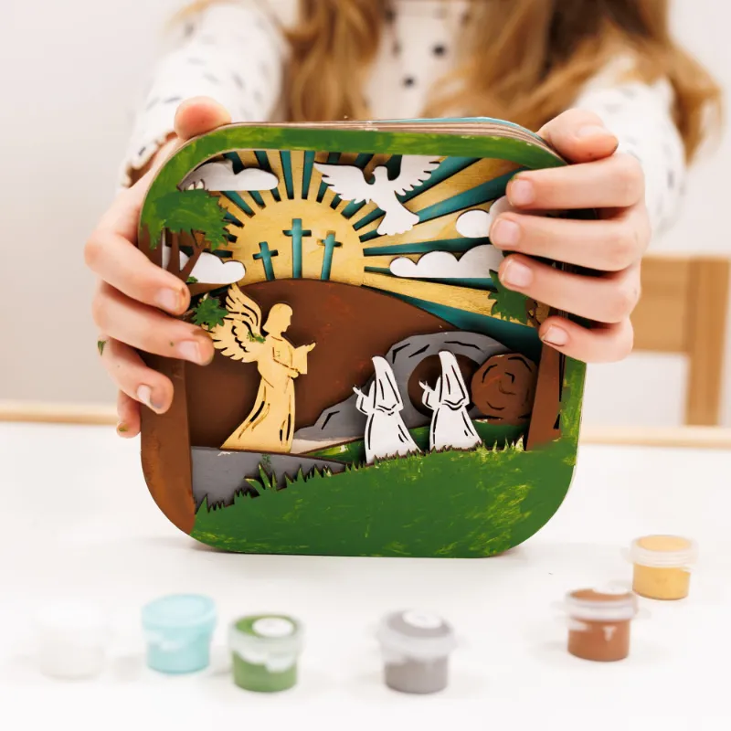 Enjoy The Wood 3D DIY Wood Painting Kit for Kids Empty Tomb with layered garden scene