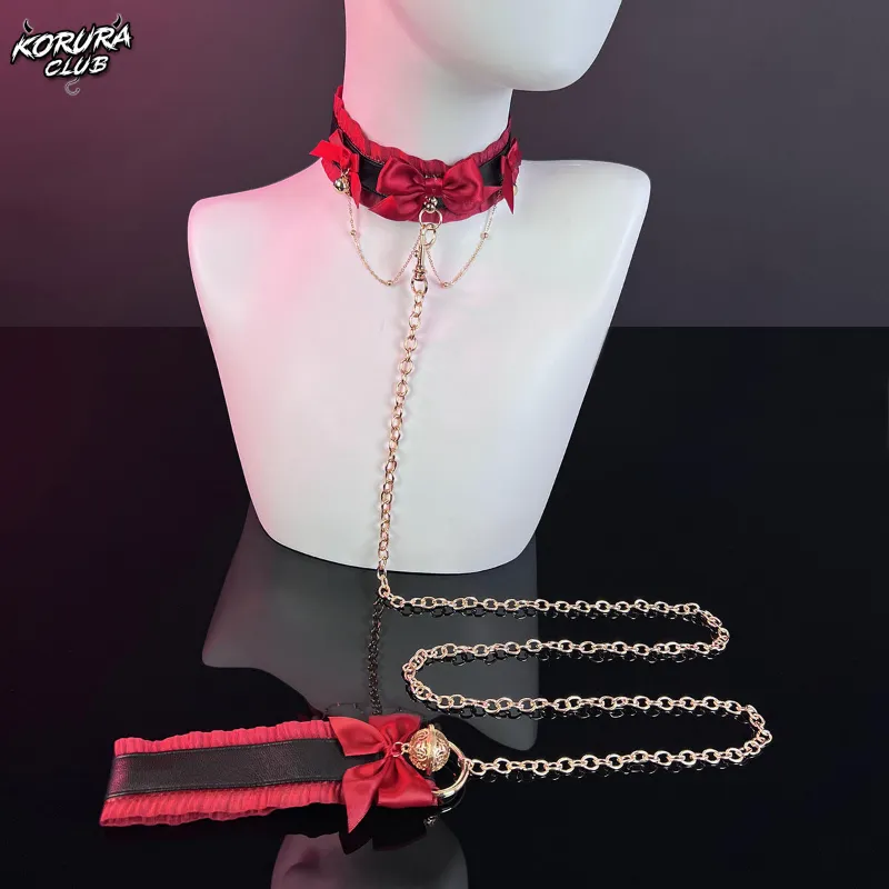 Koruraclub Black-Red Bow Collar KA13 with decorative bow and matching leash