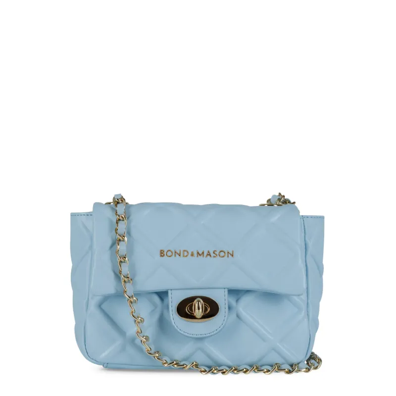 Bond & Mason The Brooklyn Handbag (Blue) product photo showing a blue vegan leather handbag