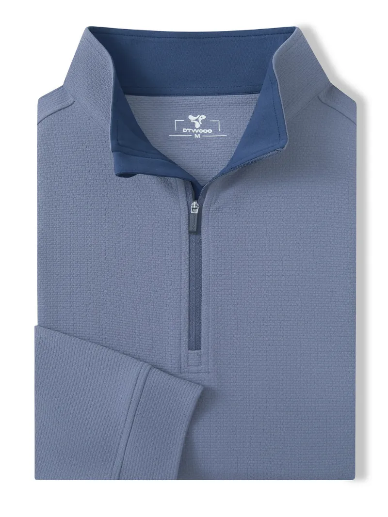 DTWOOO Jacquard Performance Quarter-Zip in blue grey with textured fabric and stand-up collar