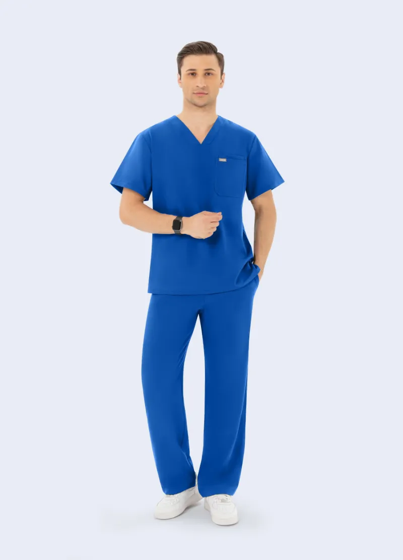 COMENII DynaComfort Essential Scrub Set Royal Blue, V-neck top and straight-leg pants in bold Royal Blue