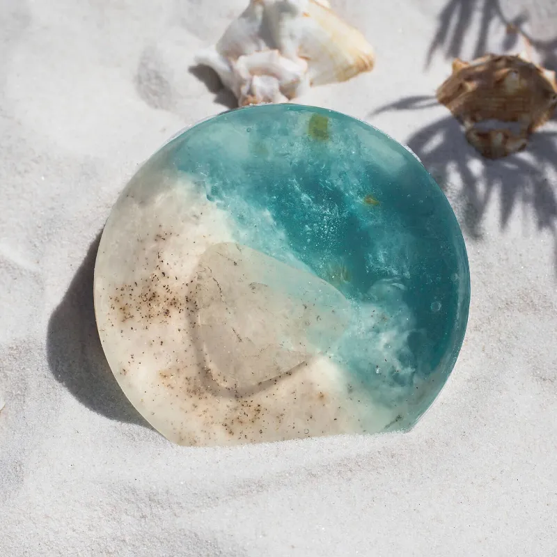 Spirit Nest Beachy AF Crystal Soap bar with embedded clear quartz and ocean scent