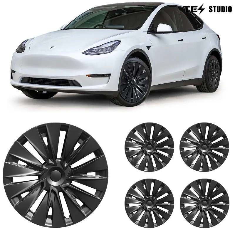 Tesstudio 19-inch X style wheel cap tire accessory for Tesla Model Y showing modern design