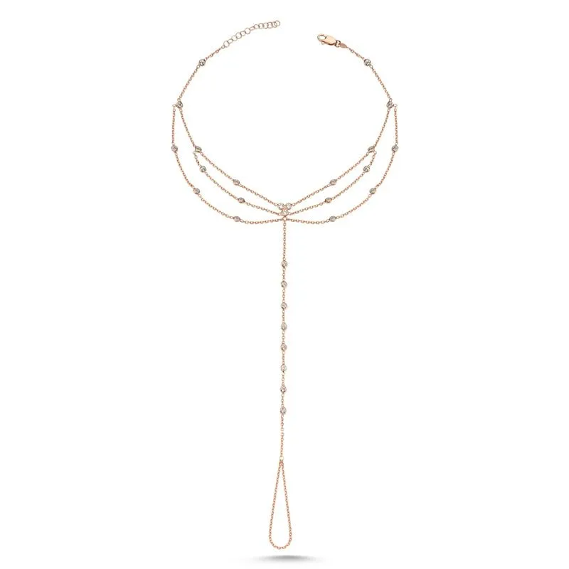 Amorium Jewelry Mimosa Silver Anklet & Foot Chain, silver chain draped from ankle across foot