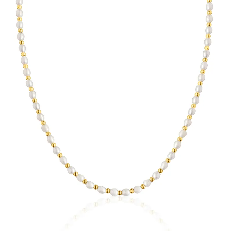 DORSYA Florence Pearl Necklace with freshwater pearls and gold beads in vintage design