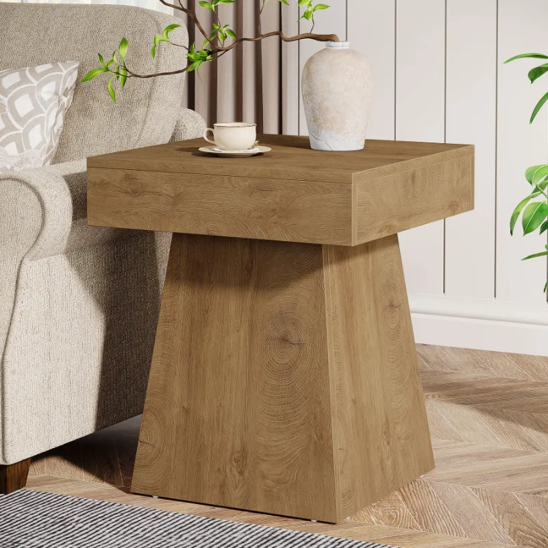 Tribesigns 16.9 inch farmhouse end table with mushroom base and square top