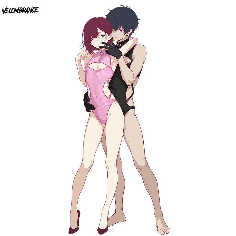 Velombrance Femboy Hollow-out Couple Bodysuit CP07 shown in black knit with stockings