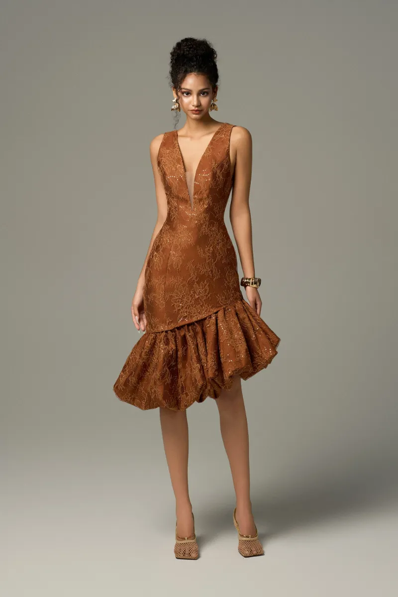Kalisa Aurora Dual Style Detachable Trumpet Midi Dress, two-tone midi dress with fitted waist
