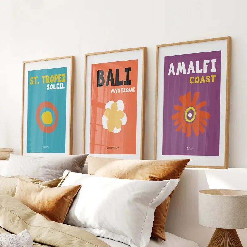 Wall Art Set 3 Piece Trendy Preppy Style Wall Art Set Travel Theme - vibrant posters