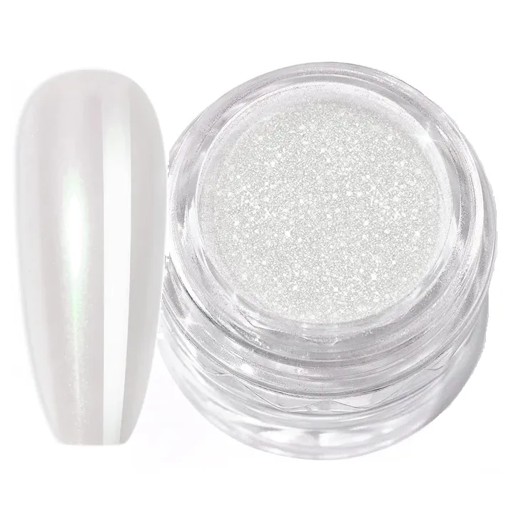 Tuesday in Love White Diamond Chrome Powder white sparkling nail chrome powder jar with applicator