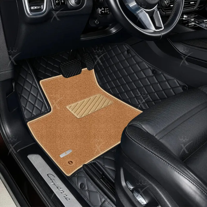 Luxus Car Mats Double Layer Series floor mat with black base, black stitching, and beige top carpet