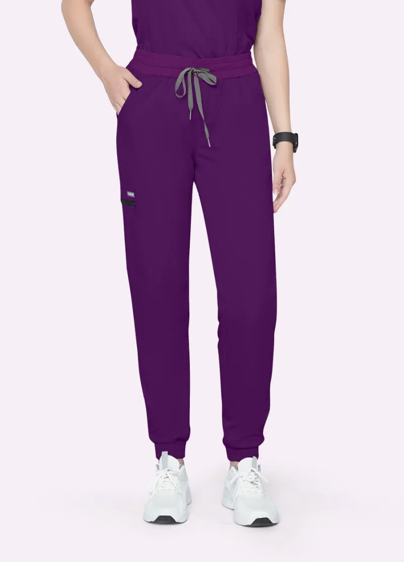 COMENII StyleFlex Jogger Scrub Pant in purple with elastic ankle cuffs