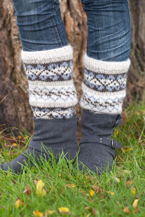 Kristen TenDyke Phowa Legwarmers knitting pattern with Fair Isle colorwork in baby llama yarn