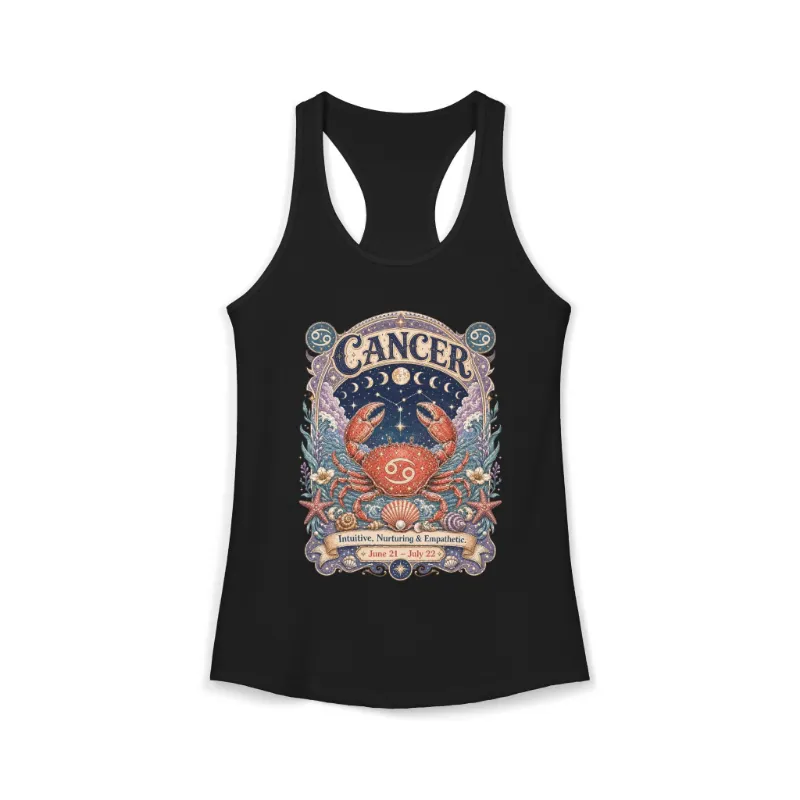 Spirit Nest Cancer Zodiac Women's Racerback Tank with ornate crab artwork and scooped neckline