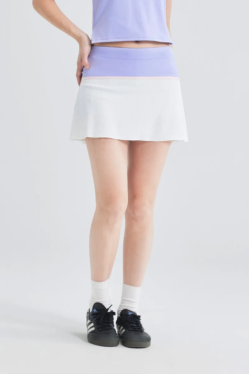 SALTUM A-Line Contrast Trim Skirt with color-blocked waistband and pleated hem