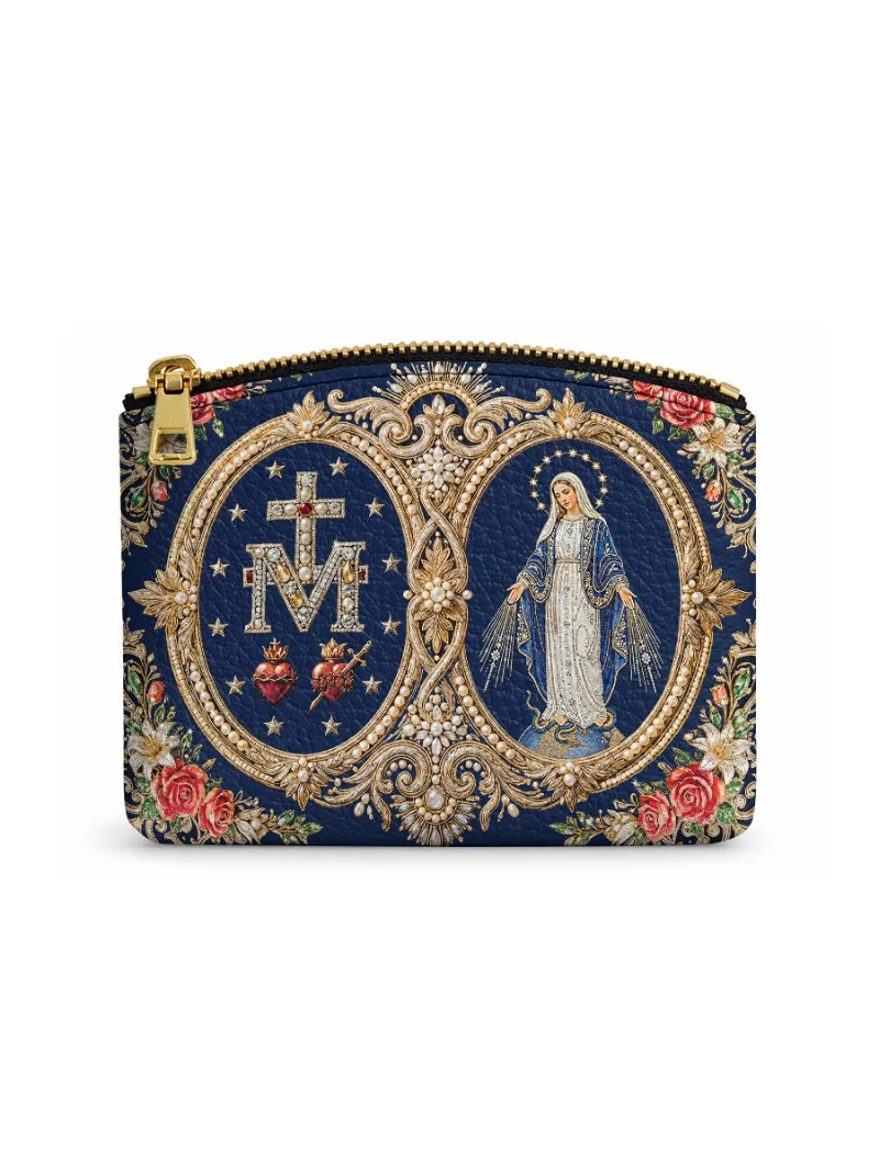 Catholight Holy Mother Devotional Leather Rosary Pouch with Catholic faith artwork