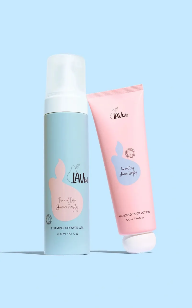 Lav Kids Bodycare Duo Gift Set with foaming shower gel and body lotion for kids