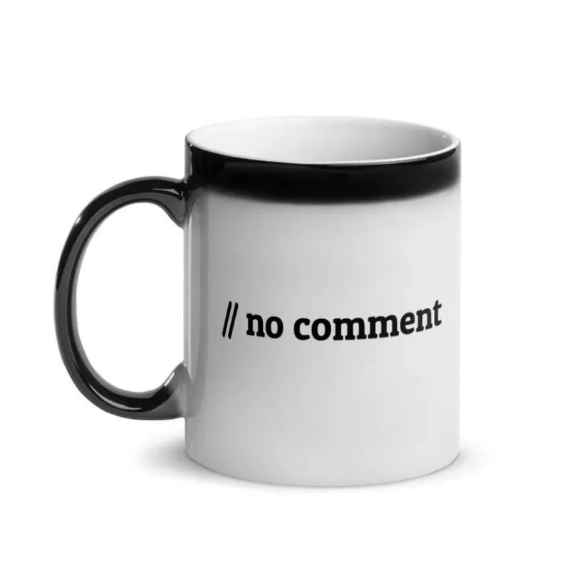 MyHackerTech // no comment - Glossy Magic Mug, black ceramic mug with heat-activated color reveal design