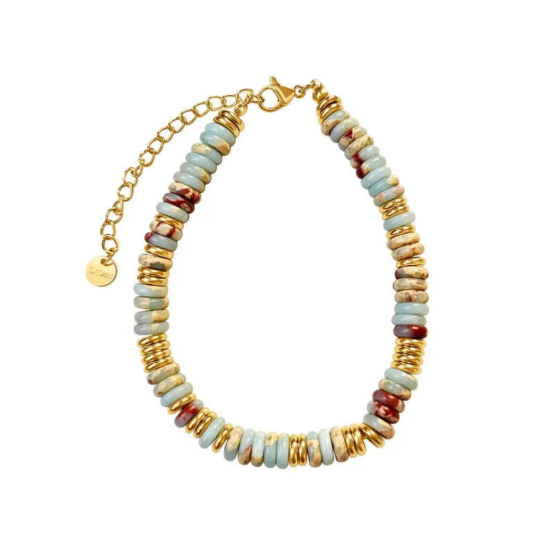 DORSYA Crete Agalmatolite Beaded Bracelet with gold-tone clasp and natural multicolour gemstone beads