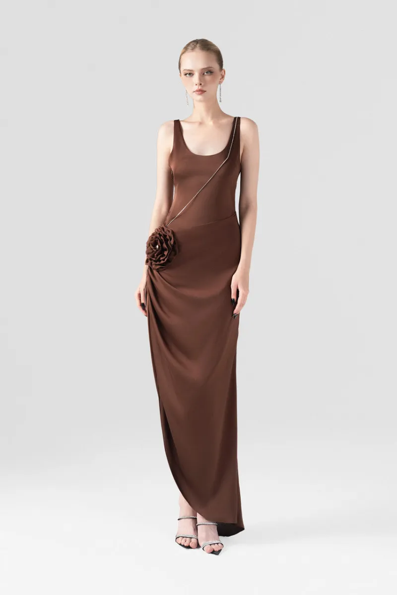 Kalisa Blush Rose Embellished Side Split Maxi Dress, formal gown