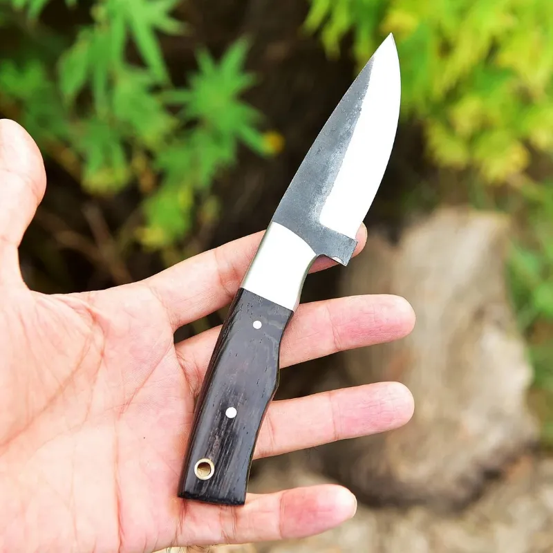 MyHackerTech custom handmade 1095 forged steel skinning knife with wenge wood handle and leather sheath
