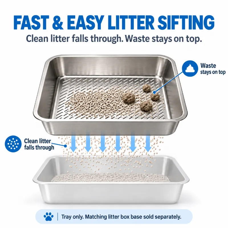 4FurBaby Stainless Steel Cat Litter Sifting Tray Only shown with perforated drainage holes
