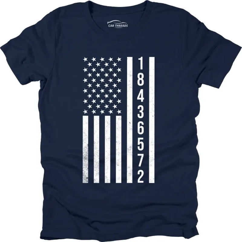 Car Threads Firing Order Flag T-Shirt showing the firing order graphic on the chest