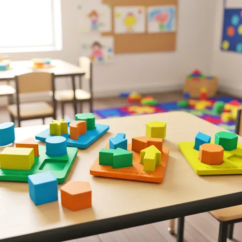Fun House Toys Shape Puzzle Set with colorful boards and chunky geometric shape pieces