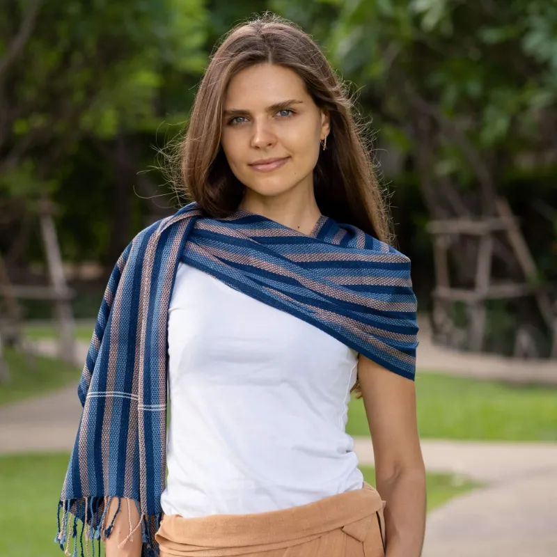 Hippie Pants Premium Striped Indigo Scarf, blue striped handmade organic cotton textile