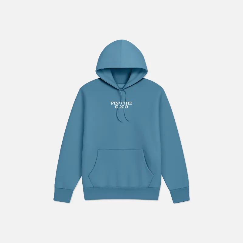 Find The Good Brand Seasonal Core Find The Good Hoodie in sky blue with center chest lettering
