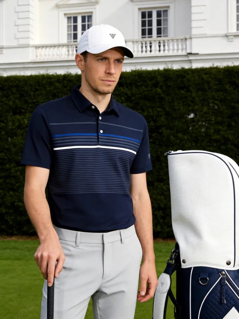 Maelreg Golf Chest Print Polo Shirts colorful pinstripe print front