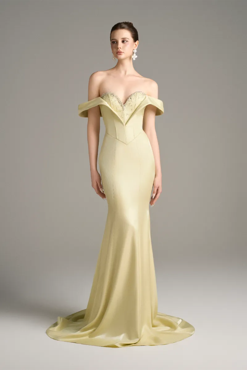 Kalisa Calanthe Embellished Crystal Moiré Silk Mermaid Gown formal dress