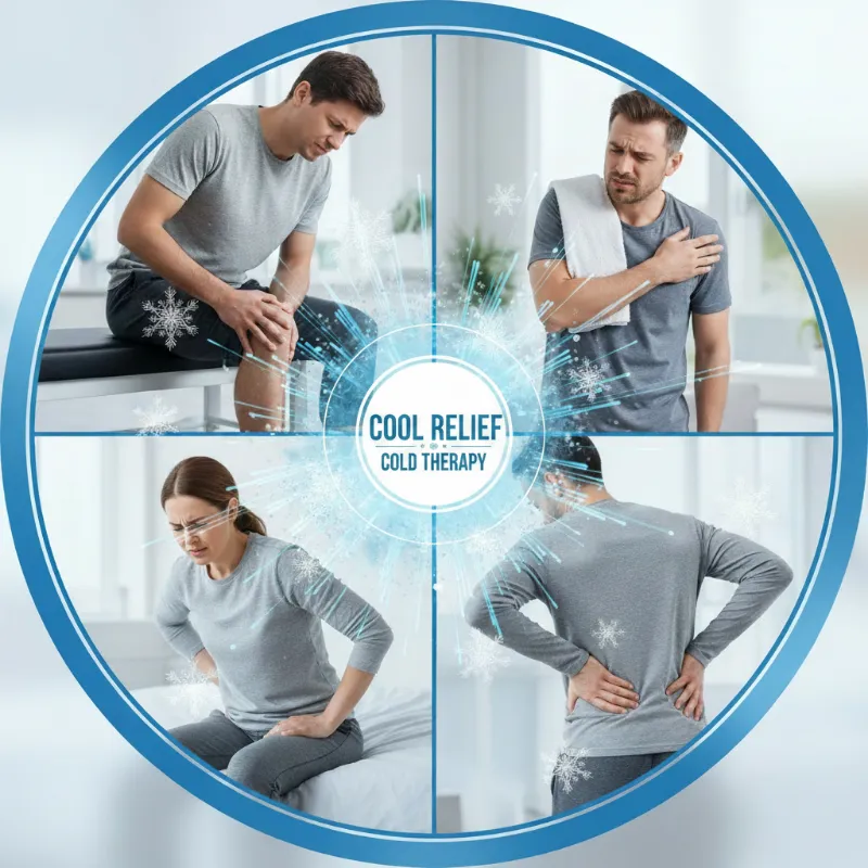 Cool Relief Large Universal Soft Compression Ice Wrap on a knee