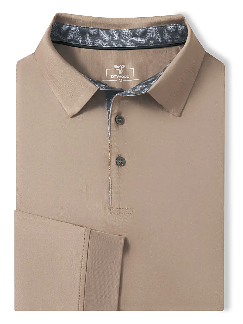 DTWOOO Designed Collared Long Sleeve Golf Polo in Poplar Palm print with structured collar