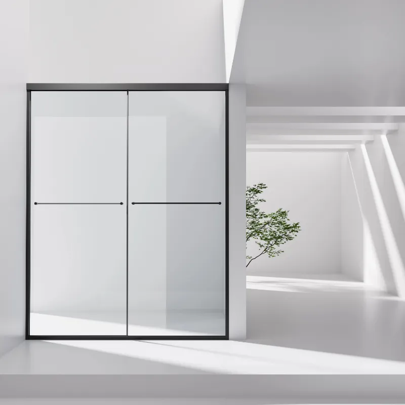 HOROW K2-MB Black Ultra-Narrow Frame Shower Door, matte black finish with magnetic catch and tempered glass