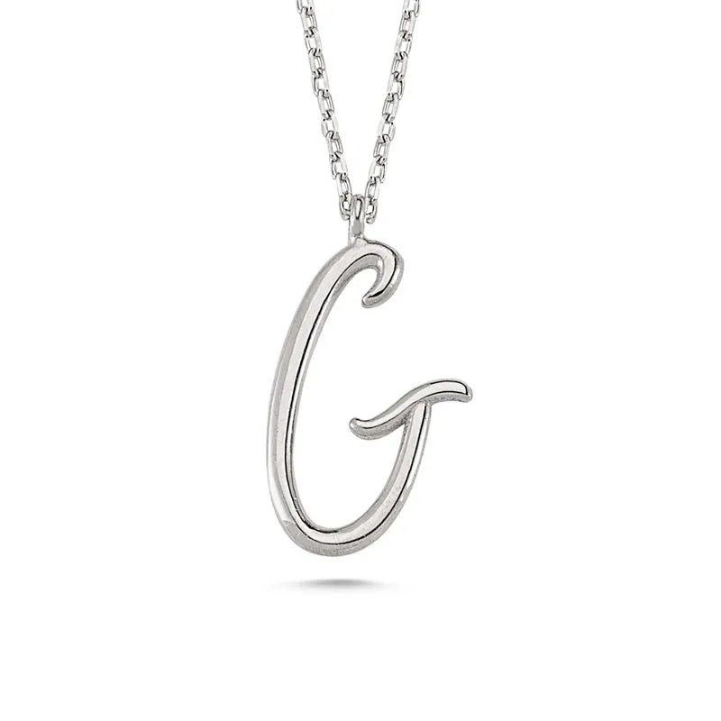 Amorium Jewelry G Letter Mini Initial Silver Necklace, flat initial pendant on delicate chain