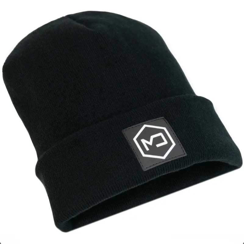 MOS Equipment Mission Darkness EMF Blackout Beanie, black knitted beanie with fold-over cuff and MD logo patch