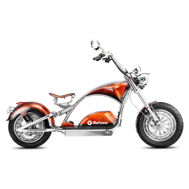 Eahora E-scooter 2026 Eahora Chrome M1PS Burnt Orange electric chopper with polished chrome and low-slung frame
