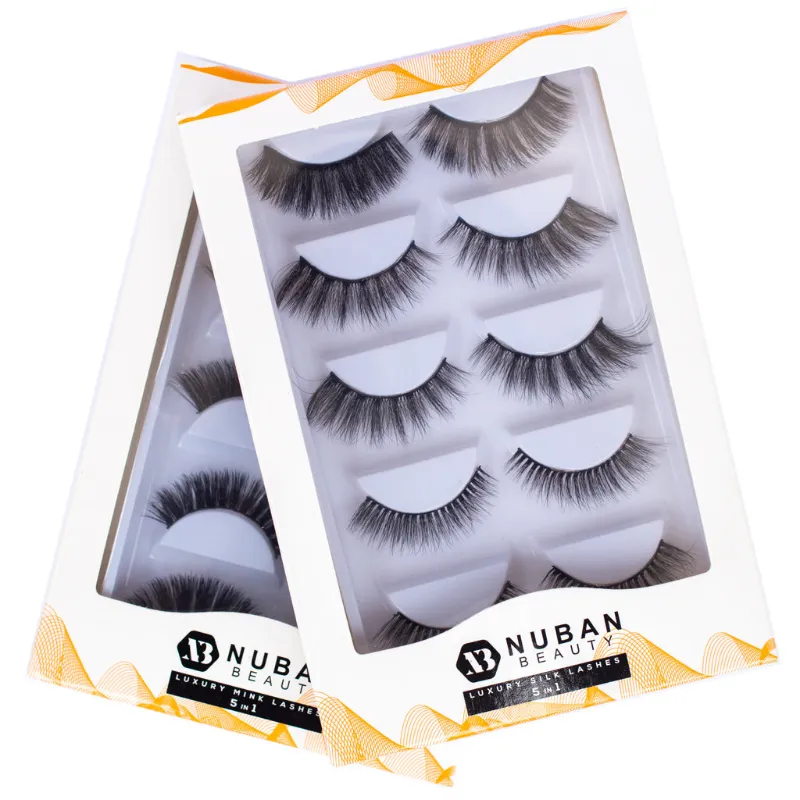 Nuban Beauty 5-in-1 Luxury Silk Lashes showing five different false lash designs