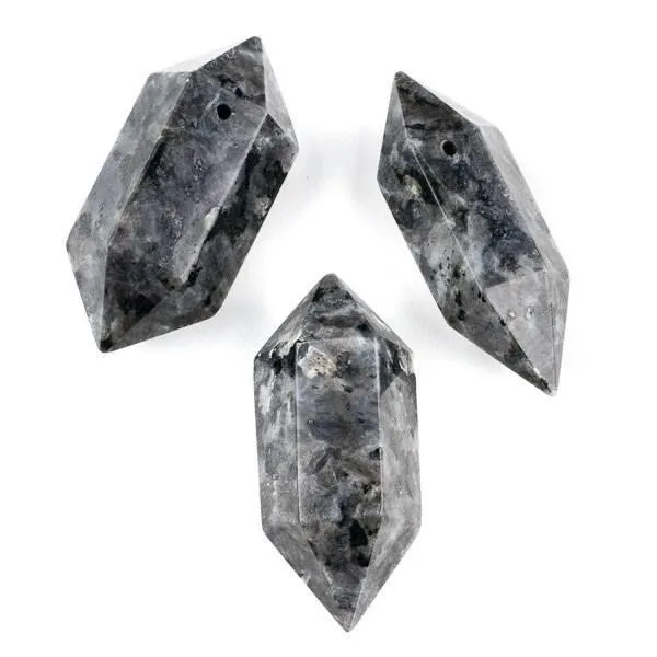 Cherry Tree Beads Black labradorite larvikite hexagonal double point pendant
