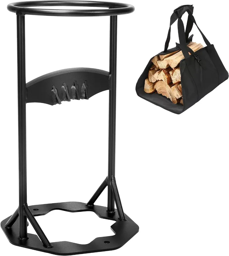 GrillPartsReplacement 10.2 inch carbon steel kindling splitter with black coating and firewood tote bag