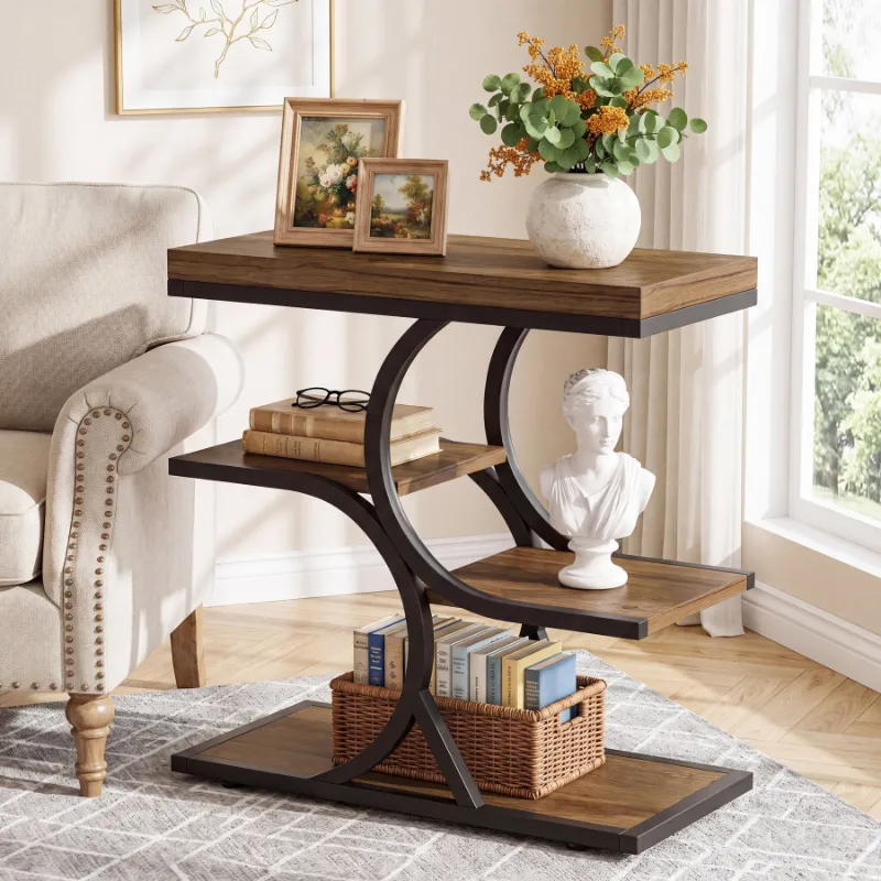 Tribesigns 23.62" end table with 4-tier open shelves and black metal frame