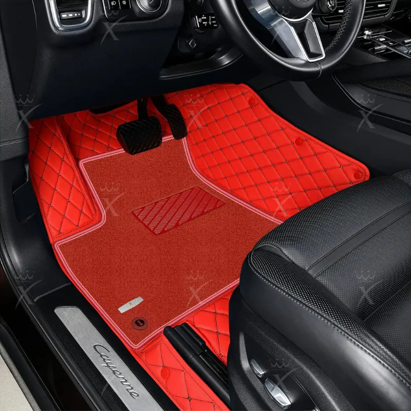Luxus Car Mats Ferrari Red & Black Stitching & Red Top Carpet floor mat with diamond stitching