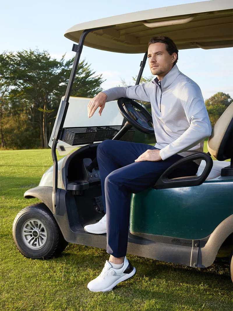 Maelreg Golf Pinstripe Quarter Zip Pullover with mock neck