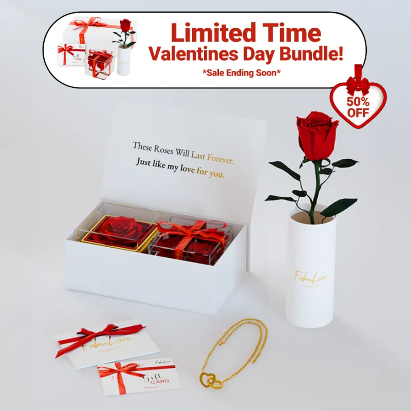 FabuLove Eternal Rose Box Bundle showing preserved rose in gift box with hidden necklace